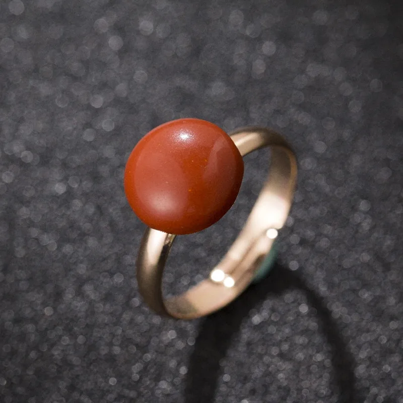 

Retro Natural Red Onyx Ring Simple Design for Women adjustable