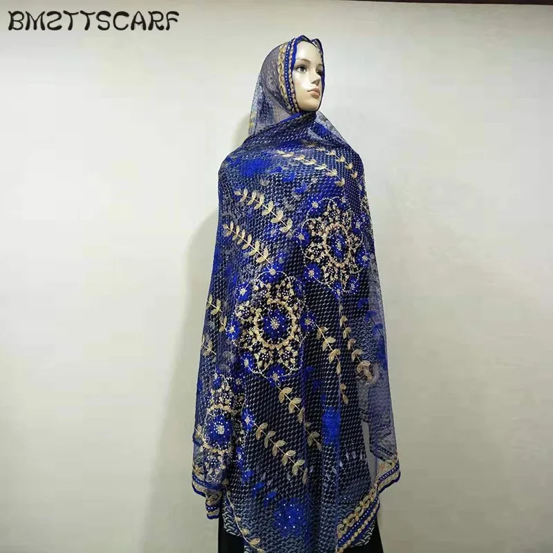 

Fashionable African Women Scarfs Small Flower Embroidery Lovely Design Net Scarf Breathe and Soft Scarf Shawls Pashmina BM806