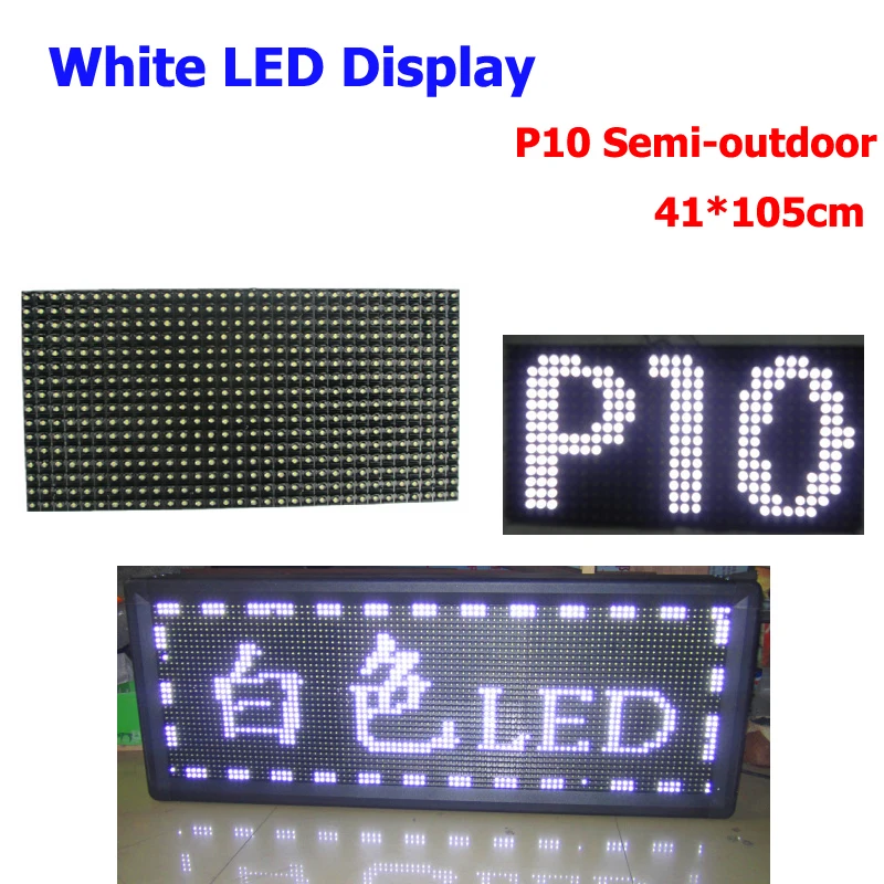White P10 Programmable LED Scrolling Moving Message Sign Board 41*105cm