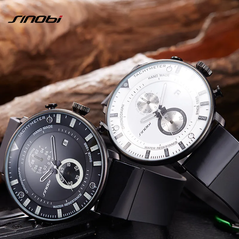 SINOBI Chronograph Watch Men Wrist Watches Rubber Watchband Brand Males ...