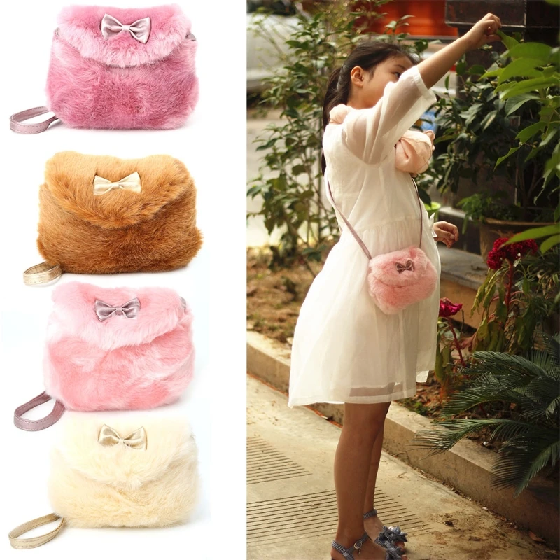 THINKTHENDO Faux Fur Bow knot Lovely Baby Girl Shoulder font b Bag b font font b