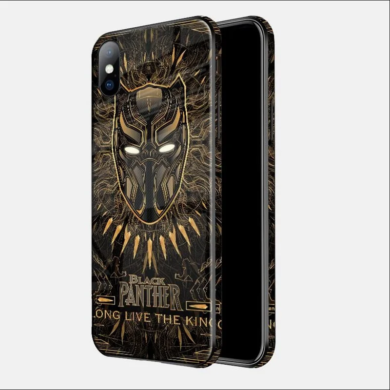 Чехлы для телефонов из закаленного стекла с изображением Мстителей Marvel для iPhone XS MAX XR 10 8 7 6s Plus 7Plus 8Plus чехол с суперменом и логотипом ironman Spiderman - Цвет: PANTHER