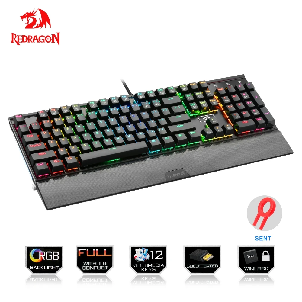 

Redragon High quality Gaming mechanical keyboard RGB color LED backlit keys Full key anti-ghosting 104 keys USB wired