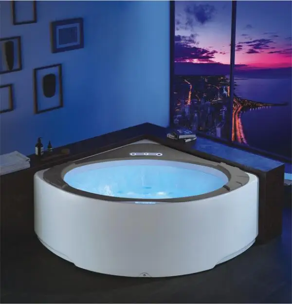 Description Picture 6 of item1550X1550mm Wall Cornor Surf Whirlpool Bubble Bathtub Acrylic Hydromassage Waterfall Colored lamps Triangular Tub NS1102