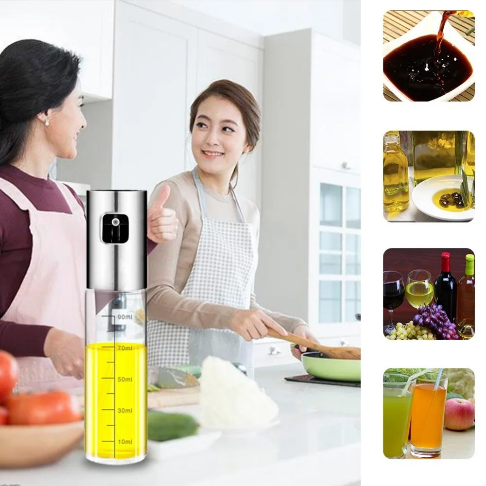 Stainless Steel Spray Bottles Refillable Olive Oil Vinegar Mist Spraying Bottle Grill BBQ Oil Sprayer Dispenser for Cooking