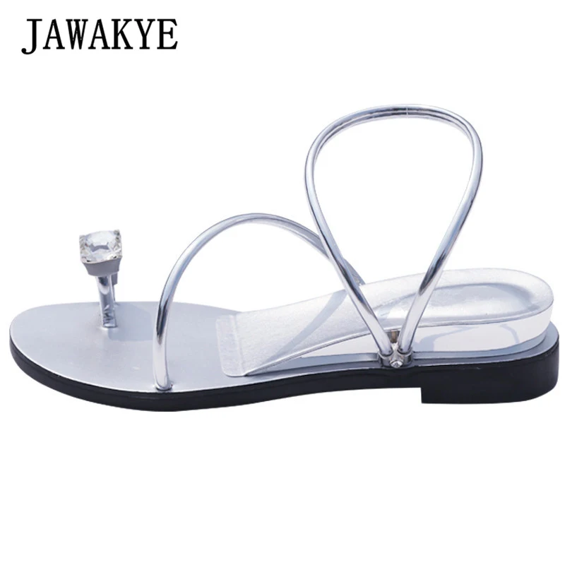 

JAWAKYE New Rhinestone Sandals Women Split Toe Narrow Band Summer Sandals Concise 2019 Height Increasing Beach Flat Shoes Women