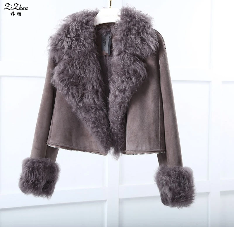 Winter Natural Double-faced Fur Long Coat Women Real Lamb Fur Overcoat Genuine Sheepskin Suede Warm Detachable Jacket 170909-1