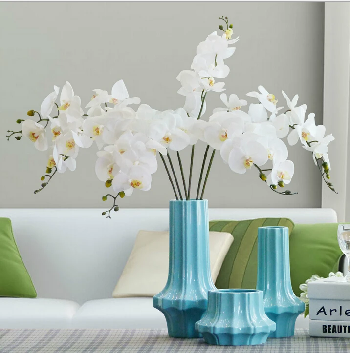 8pcs White Plastic Orchids Real Touch Moth Orchid Butterfly Flower