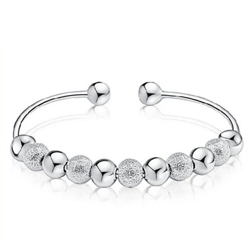 

Women's Silver Plated Open Hand Cuff Bangle 9 Lucky Beads Bracelet A822