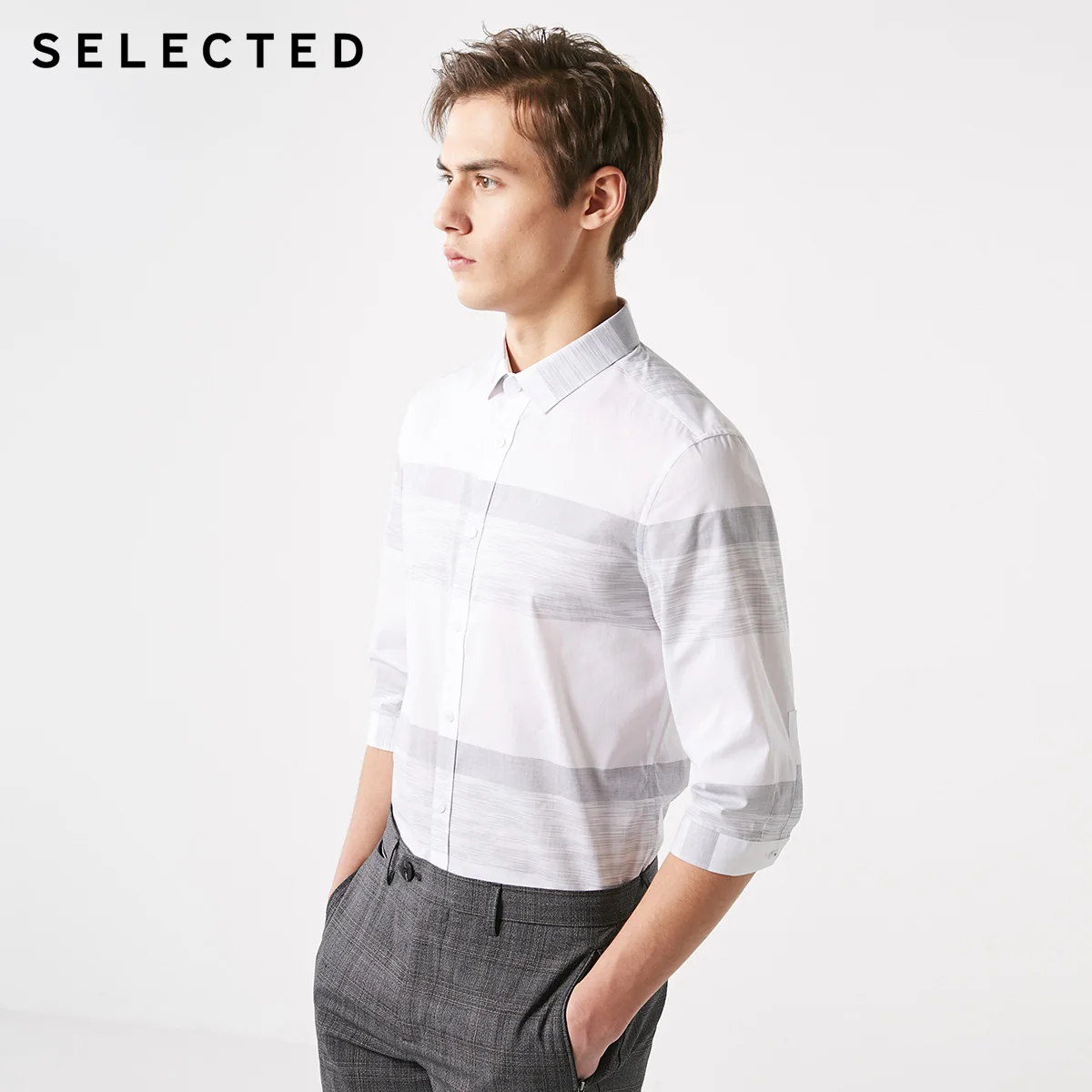 Мужская рубашка в полоску с рукавами 3/4 S | 419131511 - Цвет: OPTIC WHITE