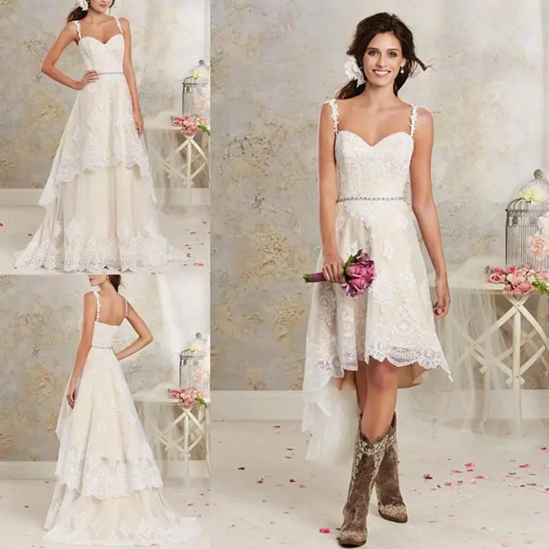 

Lace and removable train high and low short dress floor length multi-storey garden Bohemian dress