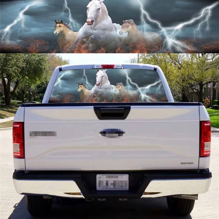 

22" x 65" Car Rear Window Sticker White Horse Galloping Pattern Perforated Vinyl For Truck Jeep SUV