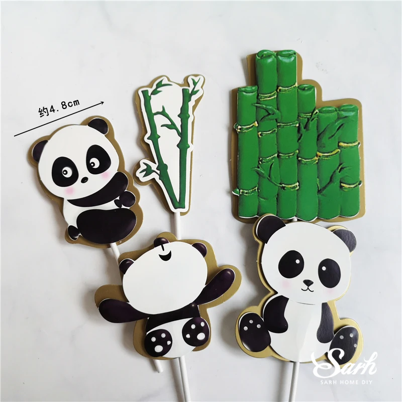 Panda bamboo Cake Topper Happy Birthday Turtle leaf Clay Decoration for Children's Boy Girl Party Supplies Baking Lovely Gifts