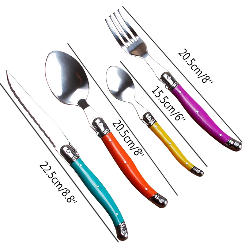 4 8 16 24pcs Stainless Steel Dinnerware Set Restaurant Cutlery Tableware Set multicolor ABS Handle Dinner Knife Fork Teaspoon (2)