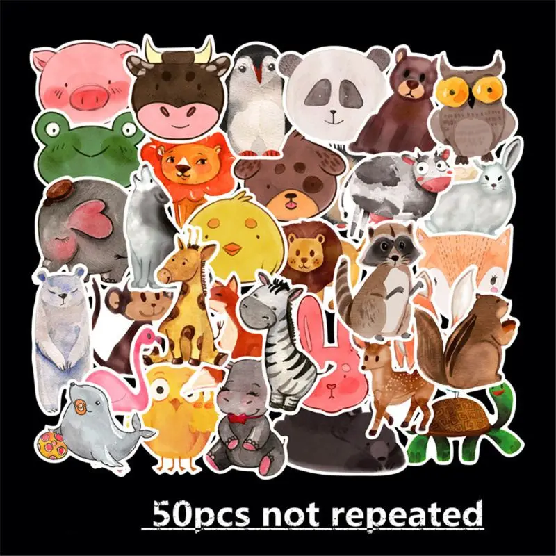 Premium New 50Pcs Colorful Animals Sticker Cute Watercolor Cartoon Anime Decal Stickers for DIY Laptop Luggage Skate Premium New 50Pcs Colorful Animals Sticker Cute Watercolor Cartoon Anime Decal Stickers for DIY Laptop Luggage Skate