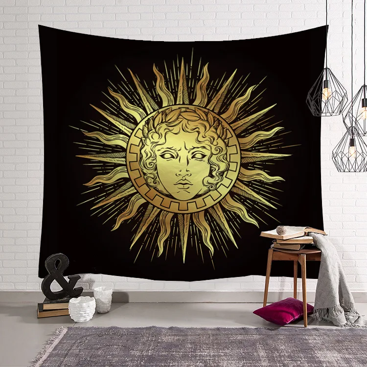 Golden Moon Sun Tapestry Fabric Decor Blanket Yoga Sleeping Mat Large150x130cm Beach Towel Carpet Psychedelic tapestry Wall Rug