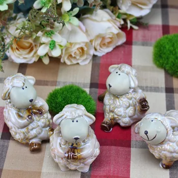 

4pcs Europe Ceramic Sheep Figurines Handicrafts Cute Animal Mini Sheep Sculpture Miniatures Ornaments Birthday Gifts Home Decor