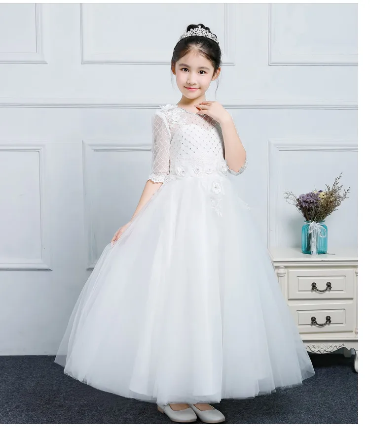 

Actual Image New Flower Girl Dresses Beaded Lace Applique First Communion Dress for Girls Customized Gown
