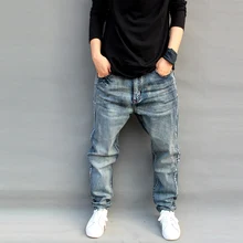 Новые модные джинсы мужские свободные шаровары слегка тянущиеся Большие размеры низкопосаженные джинсы для скейтборда джинсы мужские Trousres хлопок