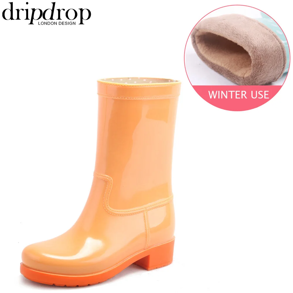 DRIPDROP Winter Snow Rain Boots for Women Waterproof Mid Calf Fur