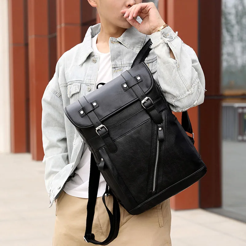 Men Backpack Leather Retro Korea Version College Style 2023 Large