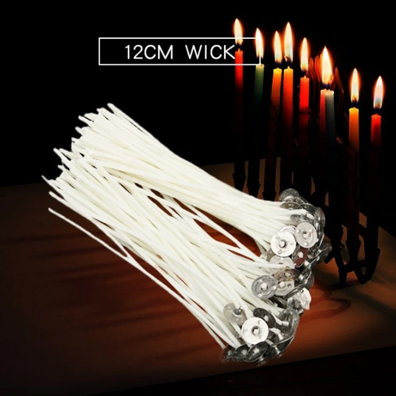 100pcs 12cm Candle Wicks Cotton Core Waxed Wick with Sustainer for