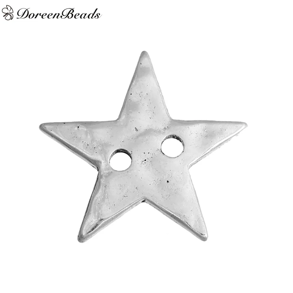 DoreenBeads цинковый сплав металлические пуговицы пентаграмма звезда античное серебро 2 отверстия 21 мм x 20 мм-20 мм x 19 мм, 5 шт