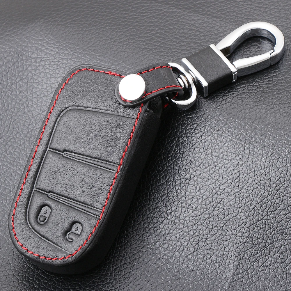 

Car keychain Leather car key cover For Dodge Journey JCUV For JEEP Grand Cherokee Wrangler Commander Compass,2 Buttons smart key
