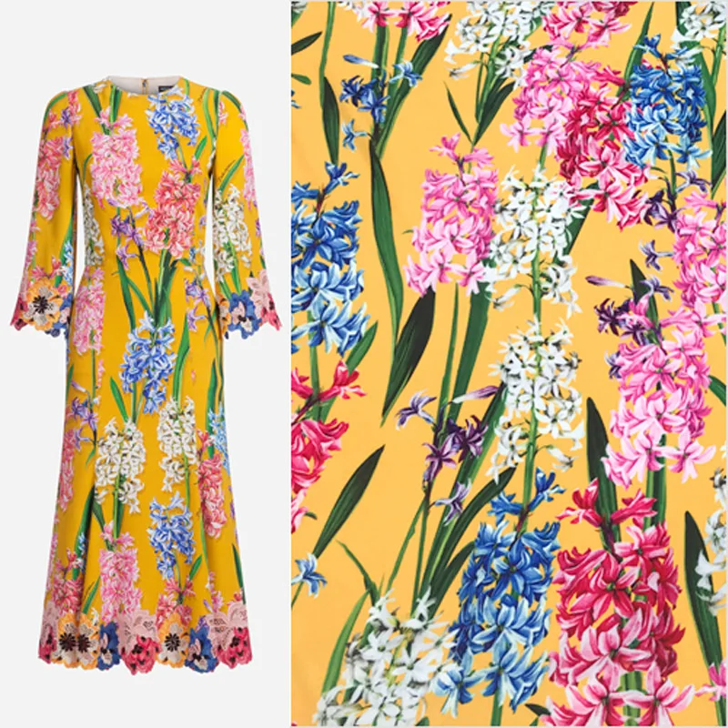 

100*145cm Floral Hyacinth Soft Polyester Cady Linen Fabric for Woman Spring Summer Autumn Cady Godet Dress Skirt Blouse Sewing