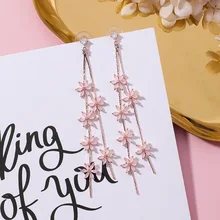 MENGJIQIAO 2018 nuevo coreano elegante flor Rosa Super largo pendientes para las mujeres de moda simulada borlas de perlas gota Oorbellen regalo