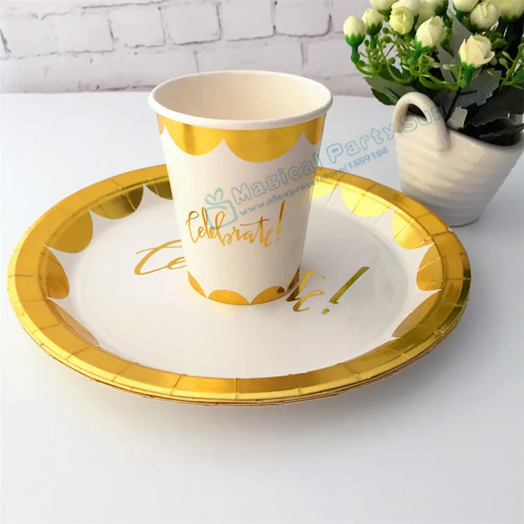 Free Shipping 160pcs Metallic Gold Celebrate Tableware Party Paper