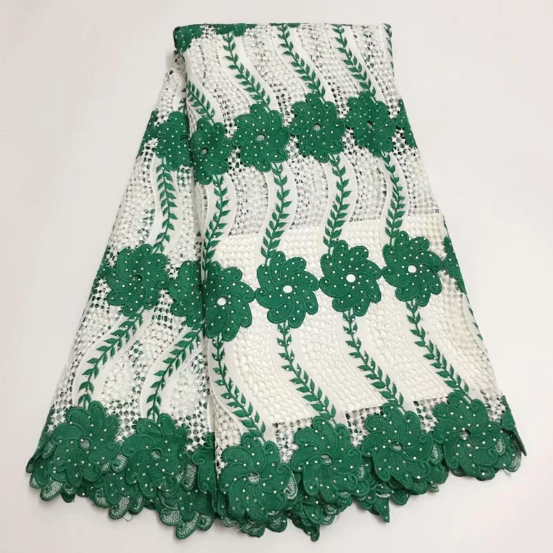 

High Quality White/Green African Lace Fabric High Quality Nigeria Wedding Dress Guipure African Lace Fabric With Stones X1167-5