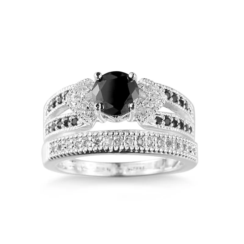 Модные черные цирконевые кольца для пары набор из стерлингового серебра 925 пробы Свадебные Кольца для женщин и мужчин 1 пара обручальное кольцо набор ювелирных изделий