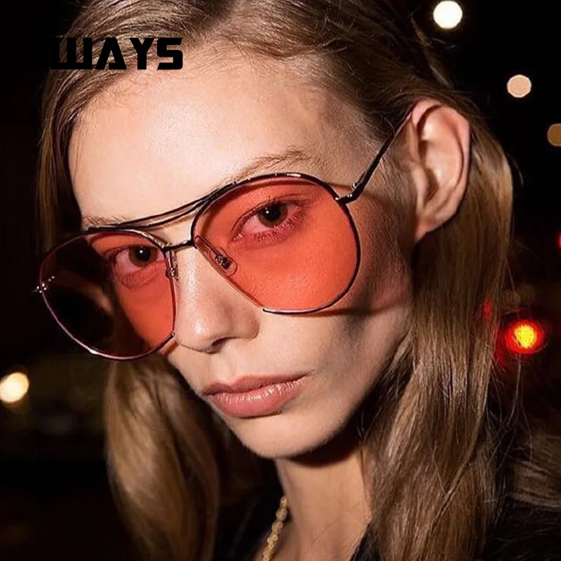 

The 2019 pilot's big frame sunglasses brand designs pink lens sunglasses women's metal hd flat lens men oculos sunglasses UV400