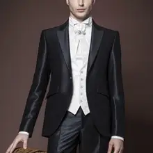 Изготовленный на заказ черный смокинг с лацканами с острыми углами жениха на одной пуговице лучшие мужские костюмы на свадьбу(пиджак+ брюки+ жилет+ галстук