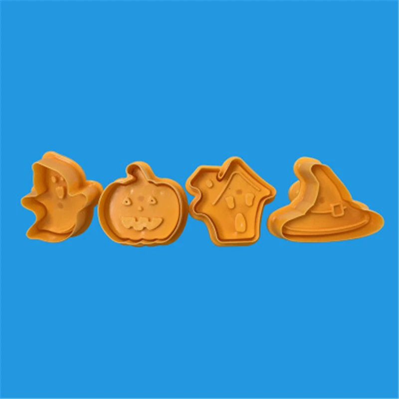 

4pcs Halloween Pumpkin Ghost Theme Plastic Cookie Cutter Plunger Fondant Sugarcraft Chocolate Mold Baking Cake Decorating Tools