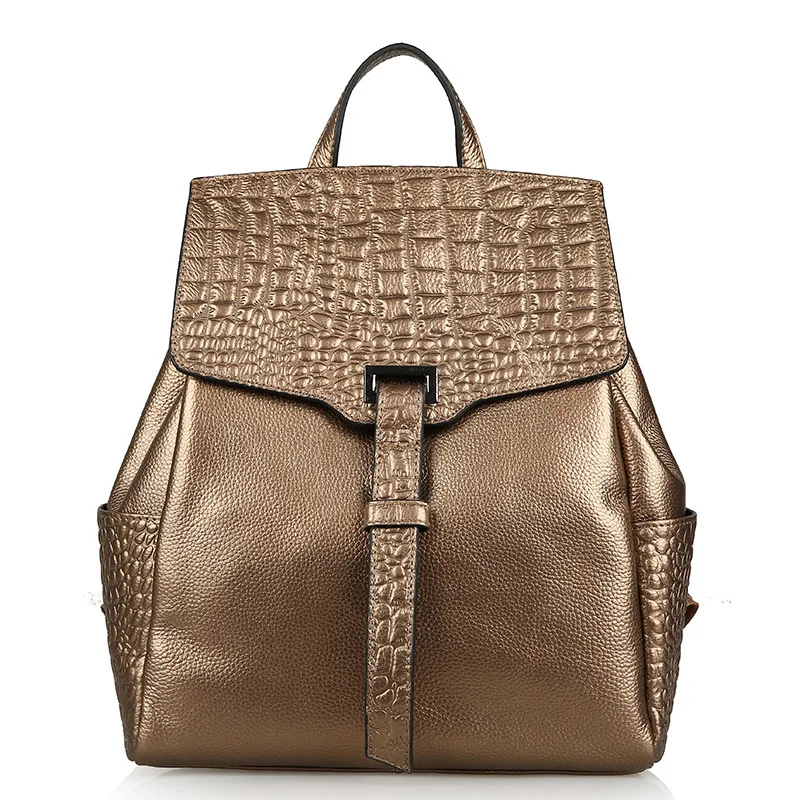 YISHEN Women Top Grade Genuine Leather Alligator Pattern Backpacks European And American Style Female Shoulder Bags