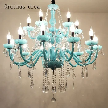 

Mediterranean Blue crystal chandelier living room bedroom coffee shop European luxury LED crystal chandelier free shipping