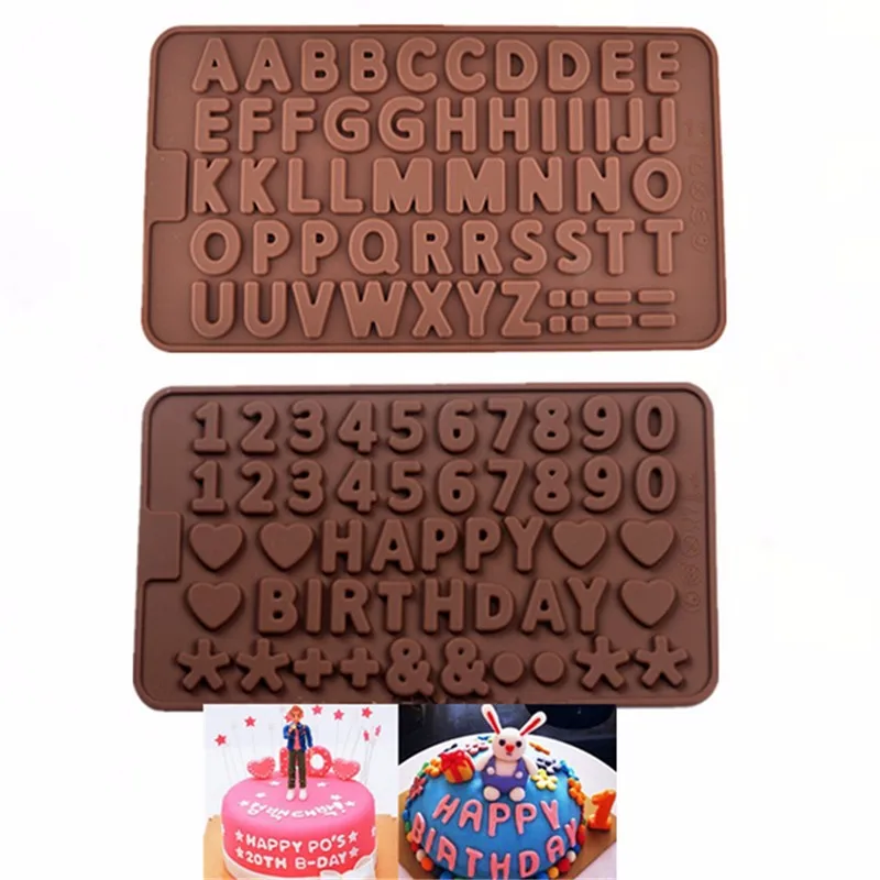 

1 pc 3D Double 26 Letters Shape Or 0-9 Numers Chocolate Molds Happy Birthday Words Cake Mold Pudding Dessert Decoration
