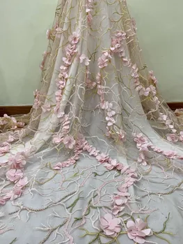 

New arrival high quality french net lace with 3D flower design African tulle mesh net lace fabric for party dress ZLN104