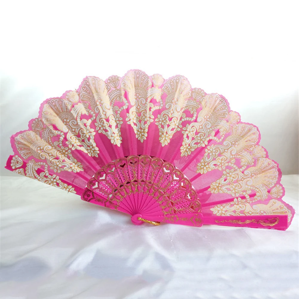 Spanish Style Hand Fan Dance Party Wedding Home Decoration Silk Flower Fan Lady Folding Hand Fans