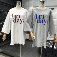 Свободная футболка Для женщин сезон: весна–лето Новое поступление Письмо печати с длинным Дизайн 3/4 рукав Футболки для девочек Футболка студентов базовых Топы корректирующие Пуловеры для женщин