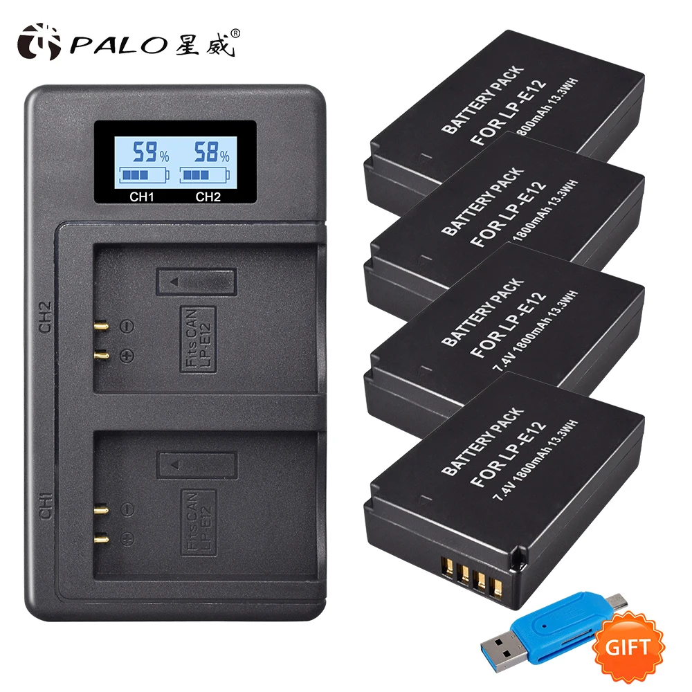 4 шт 1800mAh LP-E12 LP E12 LPE12 литий-ионная батарея+ lcd USB двойное зарядное устройство для камеры Canon EOS M50, EOS M100, 100D Kiss X7 Rebel SL1