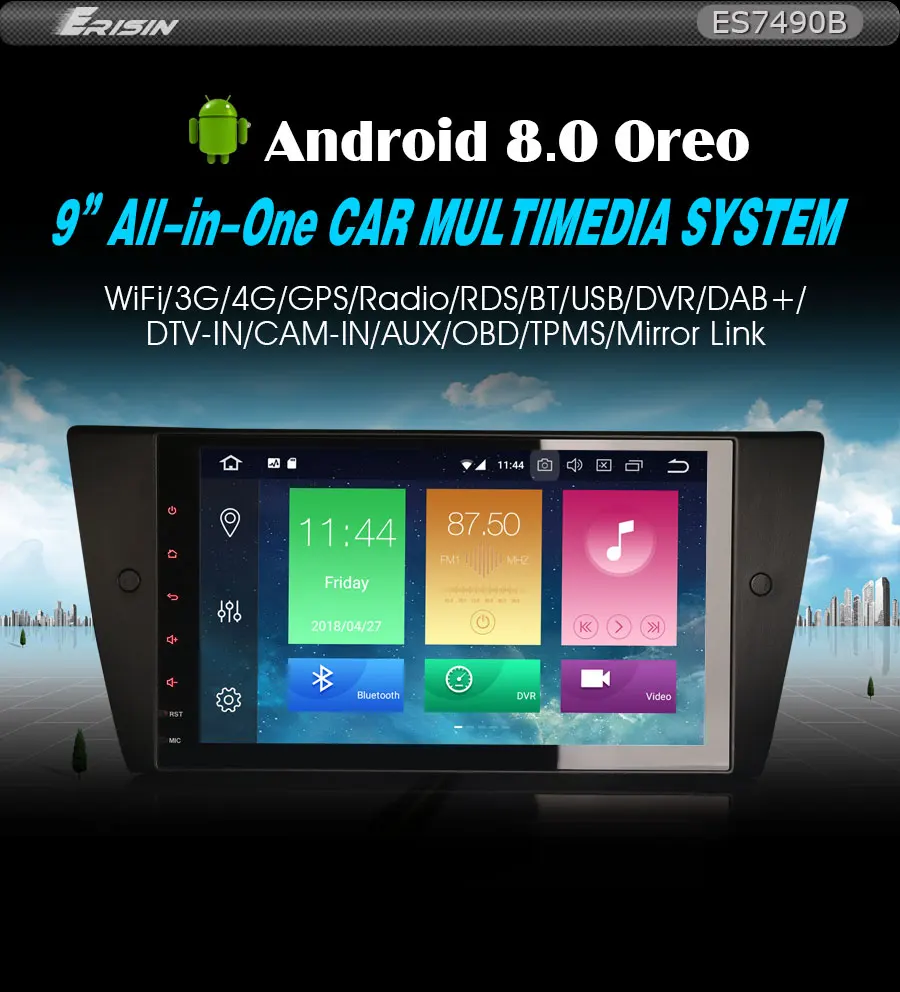 Best Erisin ES7490B 9" HD Android 8.0 Octa core 4G RAM Car DVD DAB+ GPS Sat  OBD for BMW E90 3er E91 E92 E93 M3 7