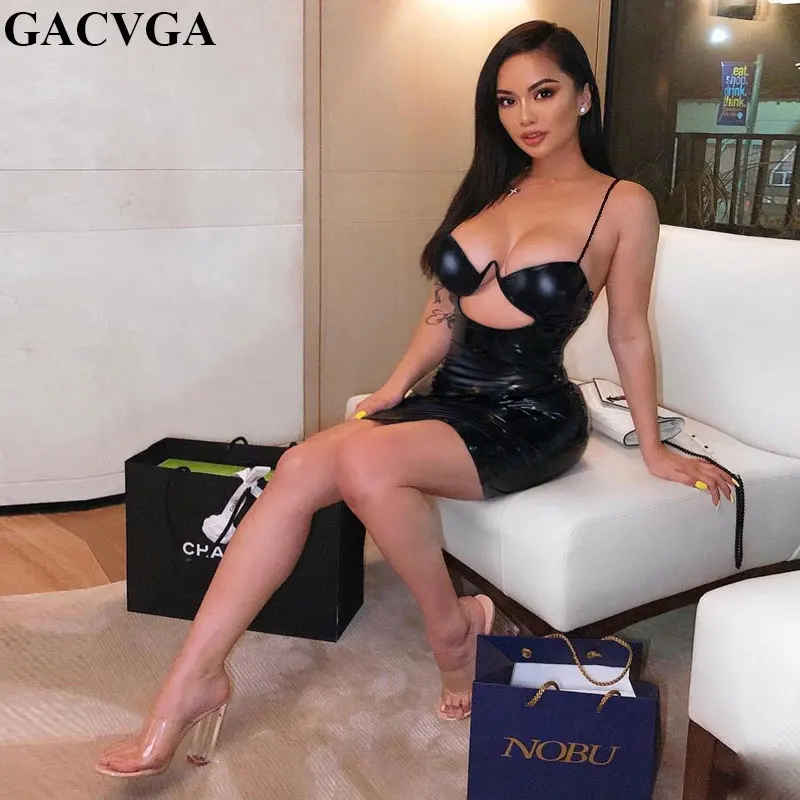 

GACVGA 2019 Straps Summer Dress Low Cut Out Sexy Party Dresses Elastic Slim Bodycon Dress Club Dresses Vestido