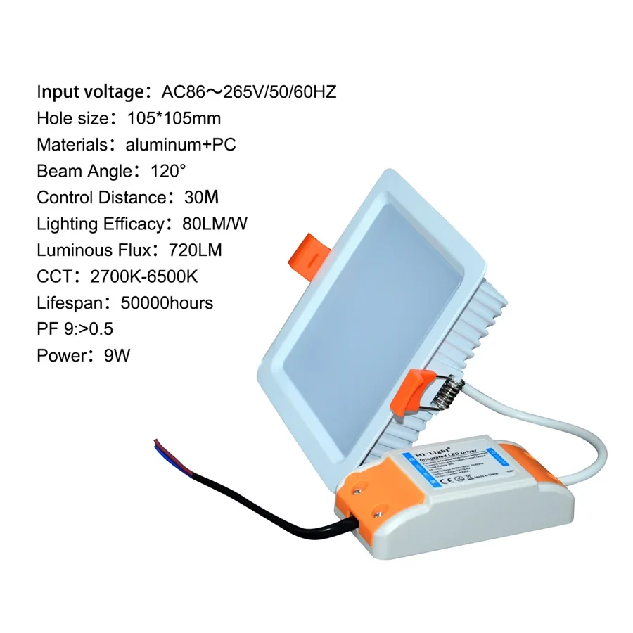 Milight 9W RGB CCT квадратный светодиодный светильник AC100~ 240V с регулируемой яркостью светодиодный светильник для смартфона с управлением через приложение