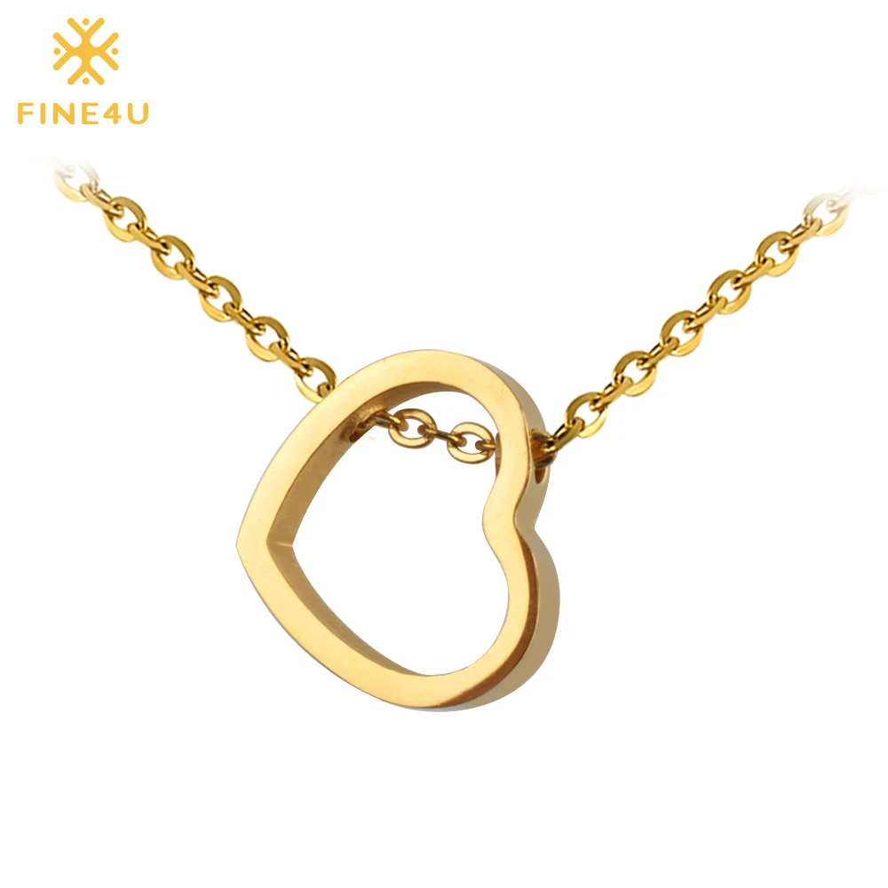 

2018 New FINE4U N057 Tiny Heart Shape Pendant Necklace For Women 316L Stainless Steel Chain Necklaces Fashion Girl Necklace Gift