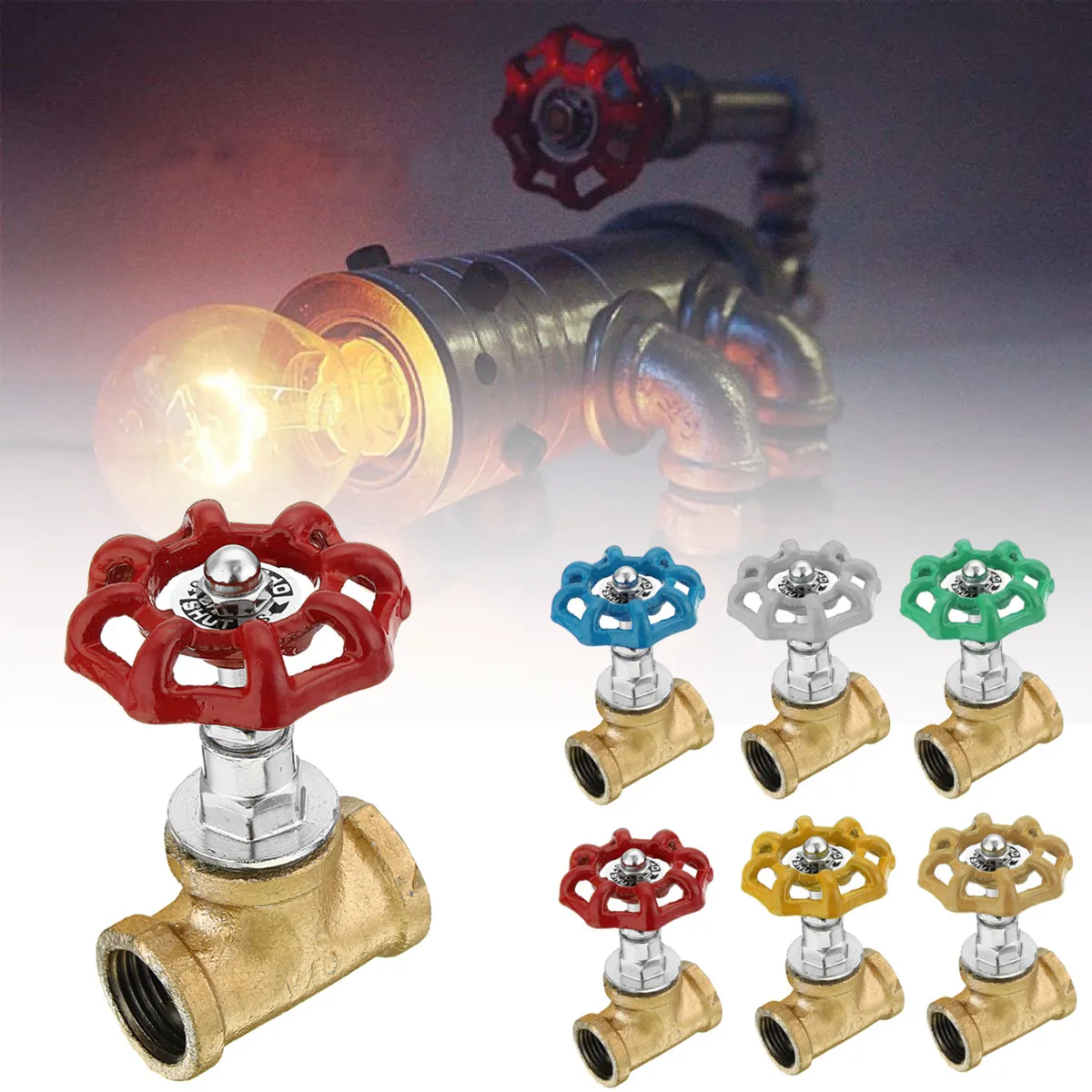 الصناعية مصباح وقف صمام مفتاح الإضاءة ل Steampunk من مصباح لوفت نمط الحديد صمام مصباح طاولة عتيق انبوب ماء تركيبات الإضاءة