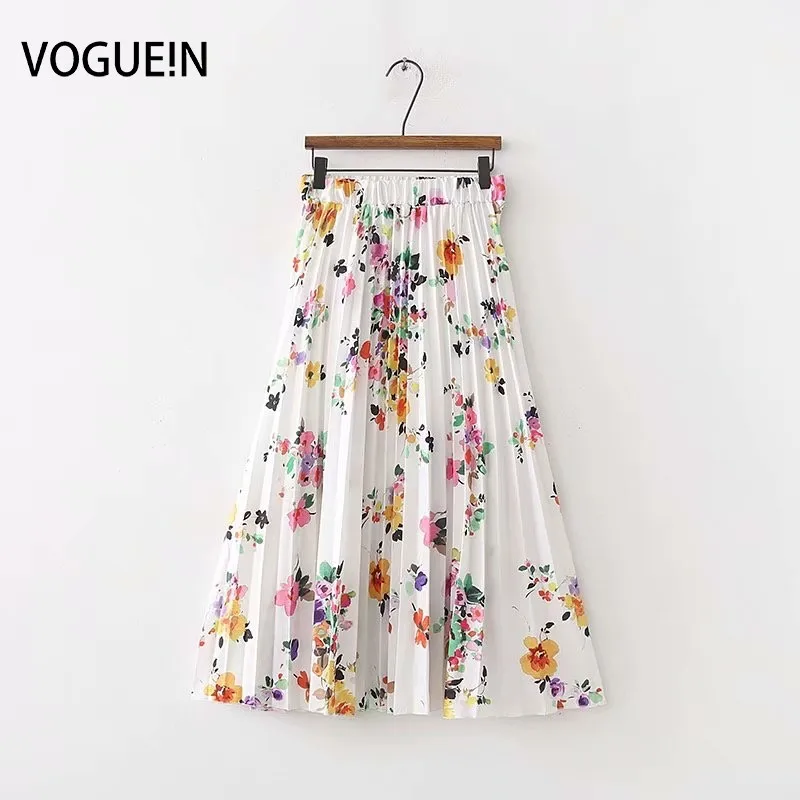 VOGUEIN Новая женская Повседневная цветная Цветочная эластичная талия белая