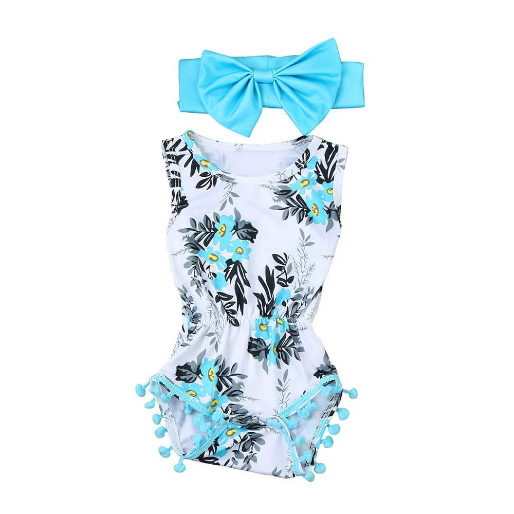 

Newborn Toddler set Children suit summer Kid Baby Girl Print flower Romper Jumpsuit Sunsuit+Headband Clothes Set 2019 new